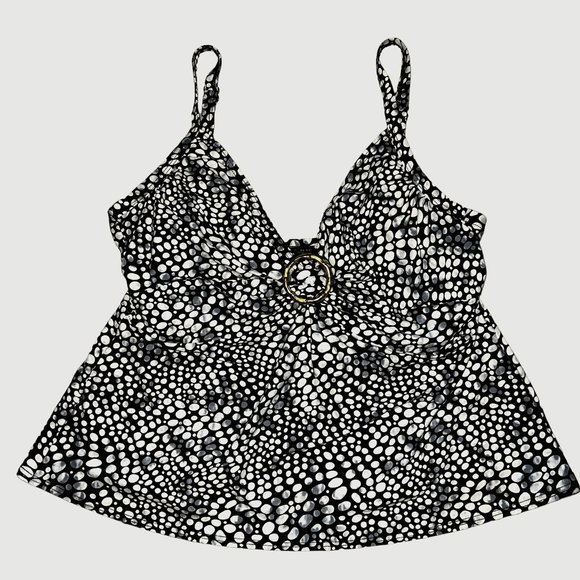 Like new COCO REEF Black White Gray Print Gold Hardware Swim Tankini Top… - Picture 1 of 7
